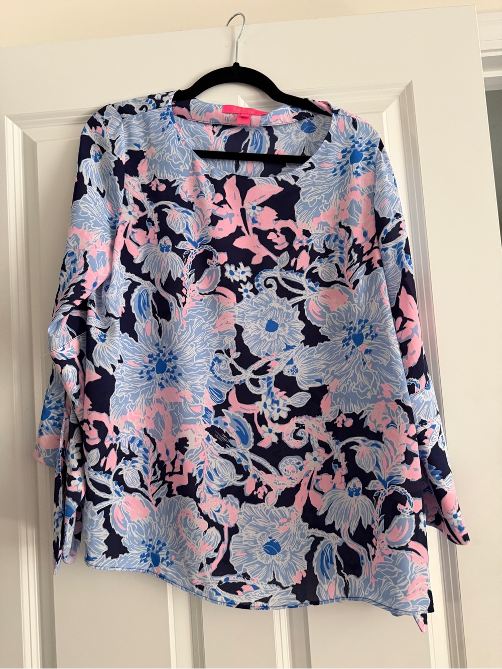 Lilly Pulitzer Navy Floral Long-Sleeve Blouse with Pink & Light Blue Accents